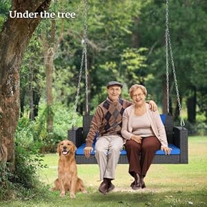 Vingli rattan porch swing heavy duty 800 lbs outdoor hanging seat with extra cushion and adjustable chain the porch swing seat made by wicker suits for garden yard lawn black 4 ft  urban country home decor