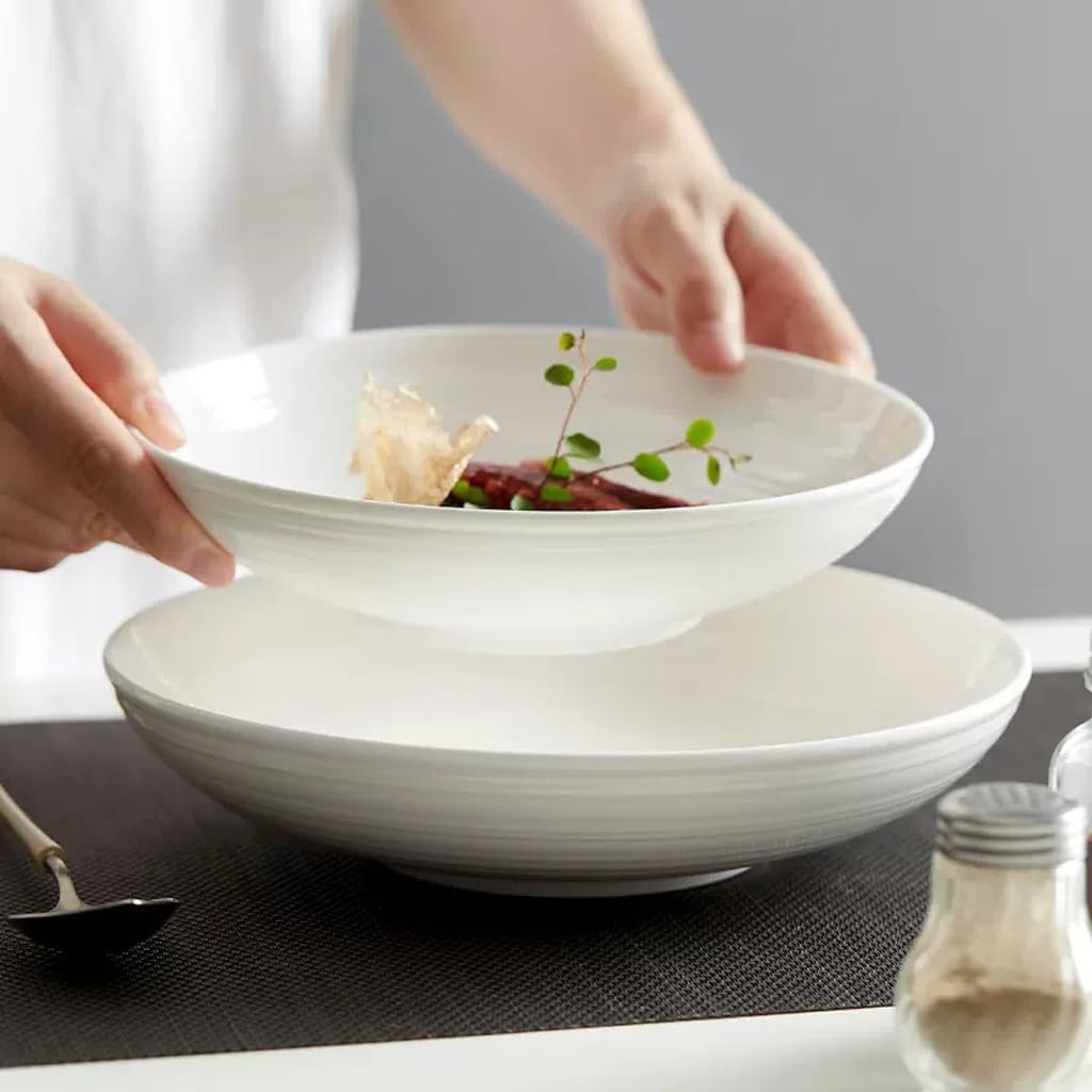 Insalatiera Piatto da cucina Contorno Bianco for la casa Piatto fondo Insalatiera di verdure Stoviglie for ristoranti di hotel in ceramica Forniture Per La Cucina(M)