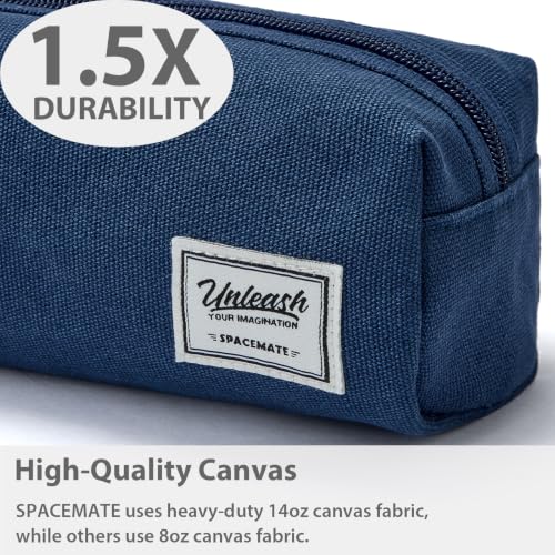 Image of SPACEMATE Pencil Case Pouch Box Bag School Supplies Girls Boys Kids, Cute Preppy Stuff Large Big Capacity Aesthetic Canvas Pen Organizer, Back to College Stationary, Navy Blue, Simple Style, 1200ml