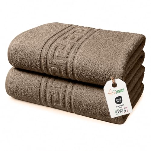 nice homeit Lot de 2 Grandes Serviettes de Bain 100 x 150 cm – Extra Large Serviette de Bain en 100% Coton Fil à Anneau – Extra Doux et Absorbant. Fabriqué en...
