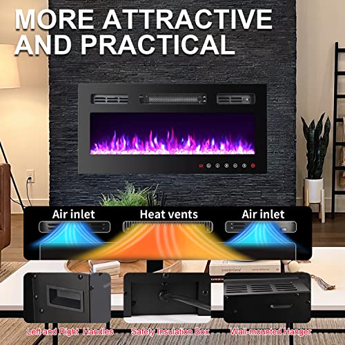 Joytain Electric Fireplace 32 Inch Recessed And Wall Mounted, 750W/1500W Thin Wall Fireplace Heater With Timer, Remote Control, Adjustable Flame Colors For Living Room Bedroom, Black #TOP4