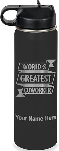 Miniatura 38 de LaserGram Personalized Water Bottle, World's Greatest Coworker, Stainless Steel Double Wall Vacuum Insulated with Flip Top Straw, Custom Engraved