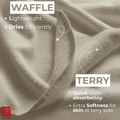 Image of Fash Home Waffle Terry Fusion 4pc HandTowel-40X60cm Full Large Size 100% Soft Cotton Super Luxurious | Quick Absorbent | Only for Premium Royal Elite Class Men /Women /Couples-CamelBeige & NaturalGrey