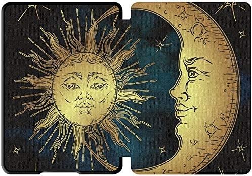 Colorful Star Slimshell Case for Kindle Paperwhite 10th Generation 2018 Release - Tarot Theme PU Leather Covers and Cases for Kindle Paperwhite 4 - Golden Sun Moon Face