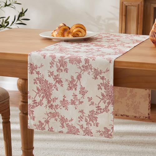 YZJZEDS 100% Cotton French Pastoral Table Runners, 13x36 Inch red Farmhouse Table Runners 36 Inches Long, Vintage Flowers Print Home Decors by YZJZEDS - Image 6