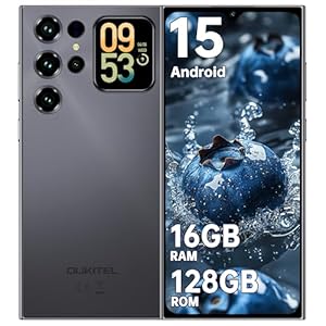 OUKITEL C62 Android 15 Smartphone Ohne Vertrag - 6.88" HD+ Handy mit Rückseitigem Display 16GB RAM+128GB ROM/1TB, 5000mAh Handy Günstig, Dual SIM Simlockfreie Handys/Face ID/GPS/OTG - Schwarz