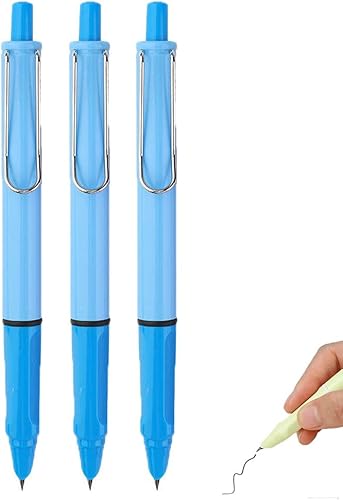 IBALZI Pluma estilográfica retráctil - Tipo de prensa Pluma de escritura de tinta recargable 0.015 in Punta fina (azul, 3PCS)