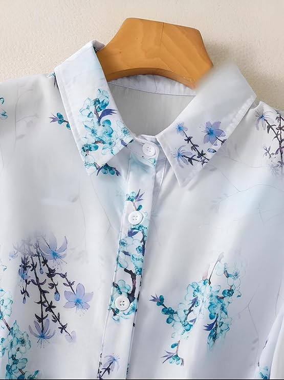 Image of Gufrina Women Floral Printed Shirt Short Sleeve Button Down Top | Casual Summer Blouse Lightweight Soft Fabric Regular Fit Stylish Top