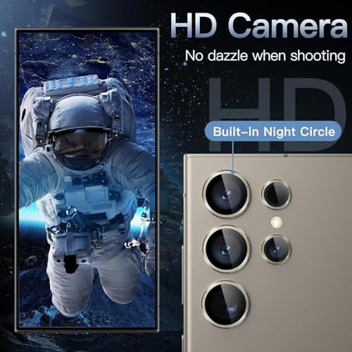 Image of Choiche Camera Lens Protector for Samsung Galaxy S24 Ultra, 9H Tempered Glass Metal Individual Ring Cover, Easy Installation Tray, HD Clear, 1 Set (Titanium Grey)