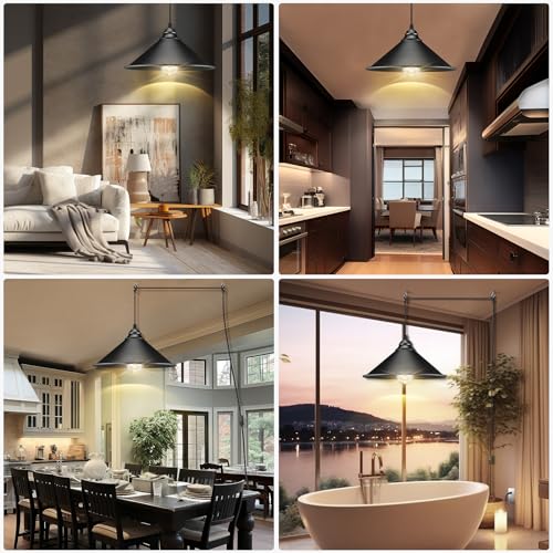 Image of Big Black Plug in Pendant Light, Industrial Hanging Light with Plug in Cord