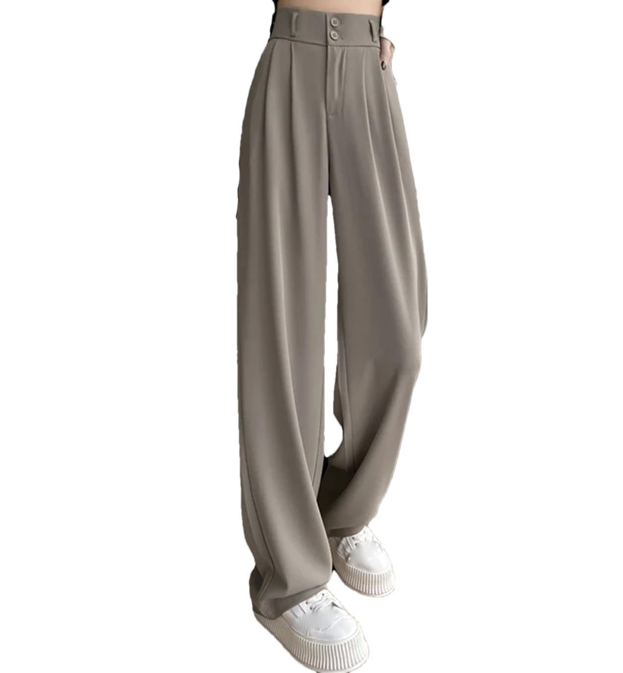 Womens Buttons High Waist Suit Wide Leg Pants Spring Summer Straight Loose Trousers