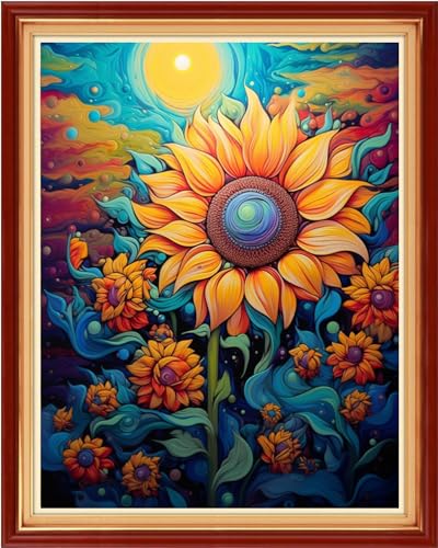 Image of Redxing Stamped Cross Stitch Kits Embroidery kit for Beginners Adults Full Range of Embroidery Patterns Starter Kits DIY Printed Cross Stitch Kits Needlepoint Kits 11CT-Magic Sunflower 16x20 inch