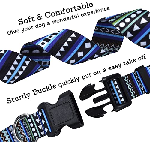 Mihqy Hundehalsband, Verstellbares, Weich & Komfort Hunde Halsband, Böhmisches, Blumen, geometrisches, Stammes Design, für Kleine, Mittlere und Große Hunde(Böhmisches Blau,M)