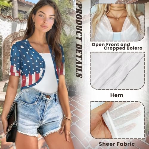 Image of Womens Short Sleeve Bolero Shrug Open Front Knit Cropped Cardigan Shoulder Cover for Dress Cute Casual Knit Cover Up