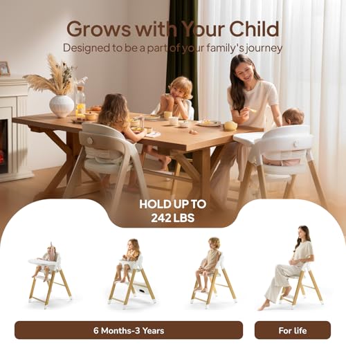 Image of Tinyiota High Chair for Babies and Toddlers, Foldable & 8-Level Adjustable, One-Handed Removable Tray, Ergonomic Baby Highchair Convertible into Desk Chair for Toddler to Adult (Wood Color)