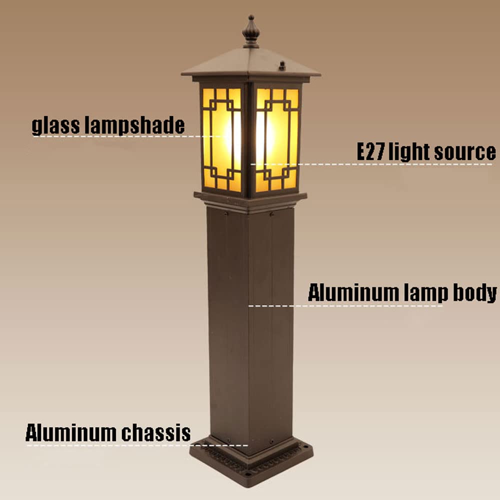 Luces de columna súper cuadradas chinas de 28,8 pulgadas Luz de calle impermeable y a prueba de lluvia para exteriores E27 Lámpara de poste de aluminio fundido a presión marrón de un solo cabe