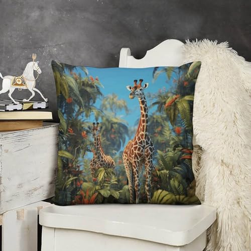Housse de coussin de salon lavable en peluche double face girafe
