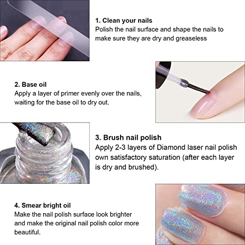 Freeorr Glitter Laser Nagellack, Shining Glitter Nail Art Langlebige Holographic Nagellack 7 ML-LS01 – Bild 8