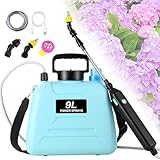 Battery Powered Sprayer 2.4 Gallon, 2025 Upgraded Electric Garden Sprayer, Automatic Power Weed Spray Battery Operated with Adjustable Shoulder Strap and Rechargeable Handle, 3 Mist Nozzles (Blue)