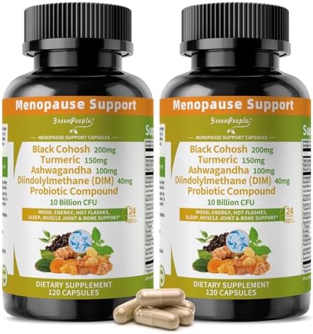 GREENPEOPLE Menopause Supplements for Women - Black Cohosh & Ashwagandha for Hot Flashes, Night Sweats, Mood Swings, Hormonal Balance Support,10 Billion CFU Probiotic - 120(2 Packs) Capsules Vegan