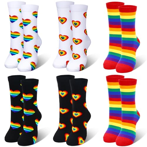 BOARDFEB 6 Pairs Rainbow Crew Socks Pride Socks Striped Novelty Socks Pride Day Accessories for Men and Women Pride Parade Daily Wear Gifts