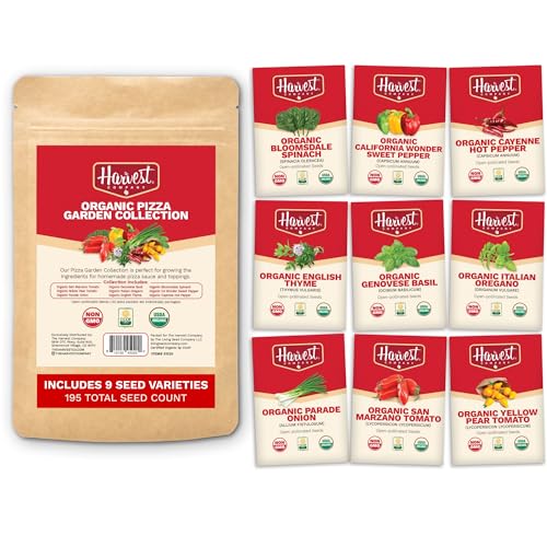 The Harvest Company Organic Pizza Garden Seed Collection – USDA & CCOF Certified Organic, Non-GMO, Open-Pollinated Seeds for Indoor & Outdoor Gardening, 195 Seeds Total