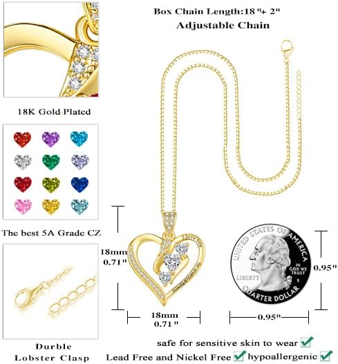 Heart Necklaces for Women 14K 18K Gold Plated Dainty Heart Birthstone Necklace Everyday Jewelry Anniversary Christmas Birthday Gifts for Wife Mom - Image 3