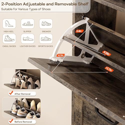 Image of Nicetree Shoe Cabinet with 2 Flip Drawers, Freestanding Shoe Storage Cabinet with Metal Legs, Farmhouse Shoe Organizer for Entryway, Foyer, Hallway