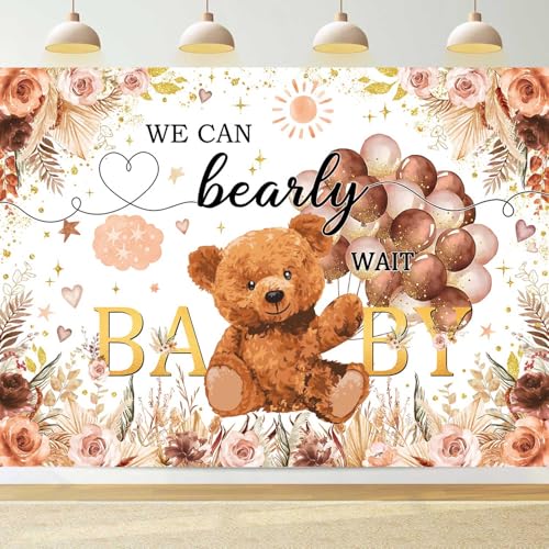 Toile de fond bébé ours marron de 2,4x1,8 m idéale pour le photobooth de baby shower