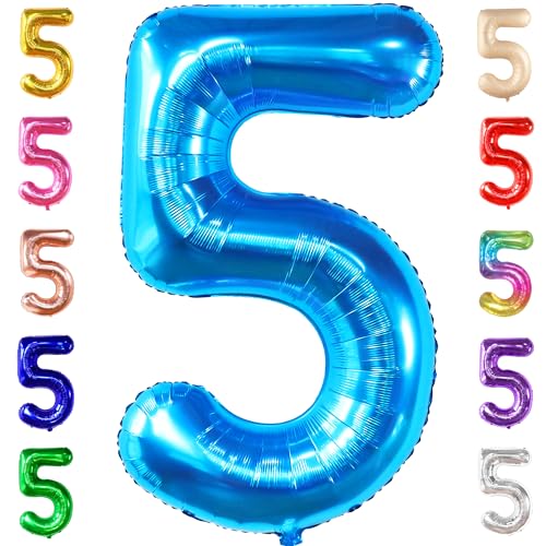 Image of KatchOn Giant Blue Number 5 Balloon - 40 Inch | 5 Birthday Decorations