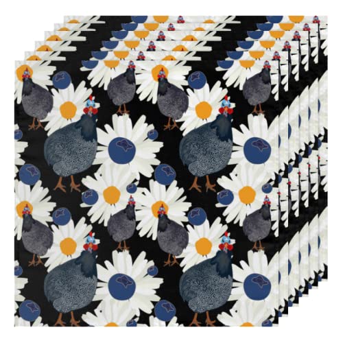 Blueberry Daisy Lot de 6 serviettes en tissu lavables en polyester pour dîner, fête, mariage, vacances (50,8 x 50,8 cm)
