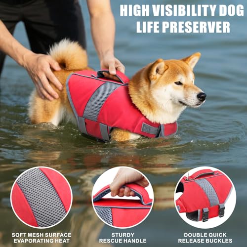 Mosucoirl Dog Life Jacket High Flotation,Shark Dog Lifesavers Floats Coat High Visibility Reflective Pet Safety Vest Swimsuits Small Medium Large Dog Life Vest for Swimming Boating Surfing Kayaking