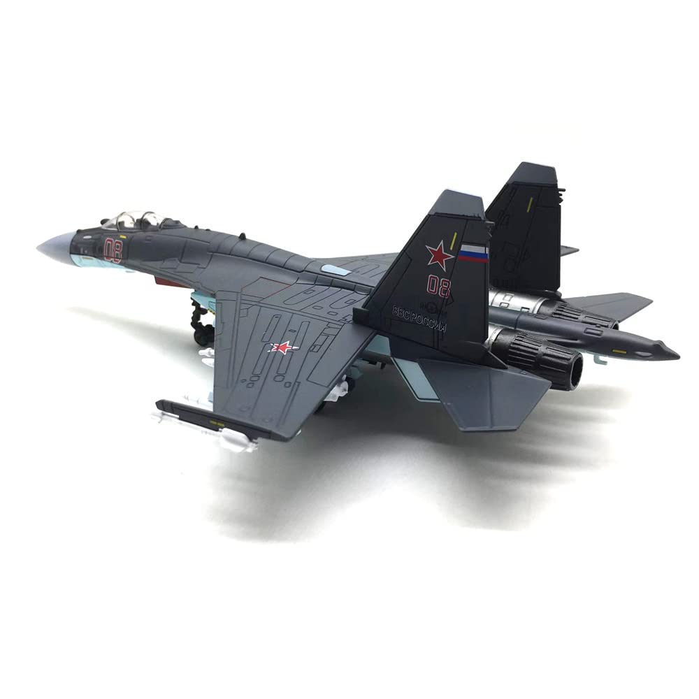 ZEZEFUFU 1/100 Blu Russo SU-35 Flanker Fighter Attack Plane Metallo Modello Militare Fairchild Republic Diecast Aereo Modello per Aviazione Collezionismo