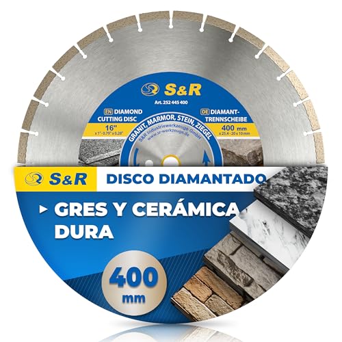 S&R Disco Tronzador Diamante Amoladora 400 mm para Cerámica Granito Piedra Mármol Mampostería. Calidad Industrial