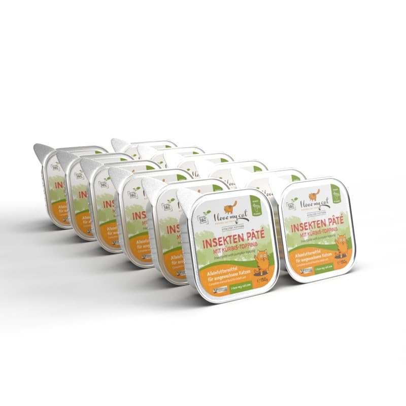 I Love My cat Set – Insekten-Paté mit Kürbis-Topping (12 x 150 g) + Insekten-Snack (50 g) | Hypoallergenes Nassfutter & Snacks für ernährungssensible Katzen | Getreidefrei & natürlich