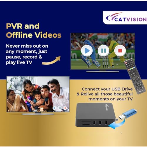 Image of Catvision Hybrid Set Top Box | OTT + Free Dish (DVB-S2) Support | 115+ DD Channels | Android Based | BIS Approved