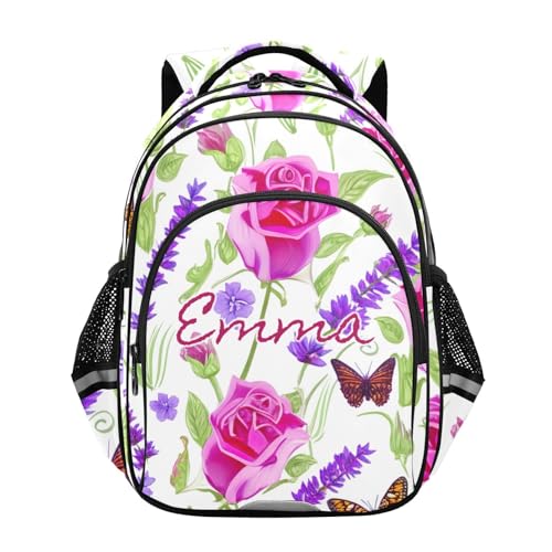Sac à dos personnalisé papillon rose lavande grand format 15 inch pour enfant