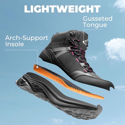 NORTIV 8 Women's Hiking Boots Waterproof Lightweight Outdoor Trekking Comfortable Non-Slip Backpacking Camping Ankle Boot Hollow,Size 7.5,Black,NWUMHB2501