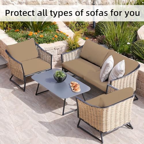 Image of BIETYONE 8Pcs Stretch Patio Cushion Covers,Outdoor Couch Covers Replacement,Outdoor Couch & Sofa Slipcovers,for Patio Furniture Cushion Covers,Washable Reusable Furniture Protector (Khaki, Cover Only)