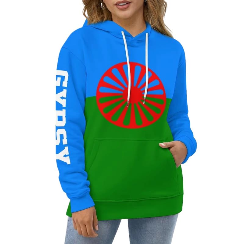 Sweat à capuche unisexe avec drapeau gitan cadeau rétro pour couple