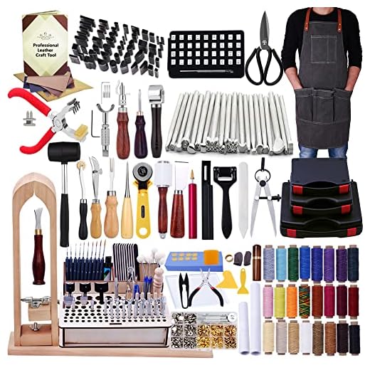 308Pcs The Most Complete Leather Working Tool Set BUTUZE 52Pcs Punch Cutter Tools, Letter and Number Stamp Set,Stamping Set, Leather Apron,Tanned Leather and Instruction for Beginner and Professional