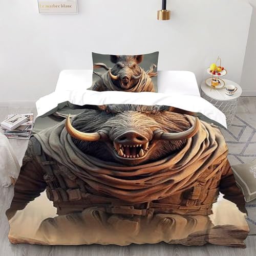 Housse de couette single animaux imprimé 3D fermeture éclair microfibre 135x200