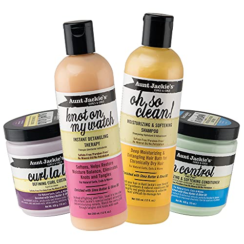 Aunt Jackie's Curls and Coils Perfect Hydrate Your Curls 4 Pack, Curl La La, Knot On My Watch, Oh So Clean, In Control, Mega-Moisturizing Natural Ingredients of Shea Butter and Olive Oil