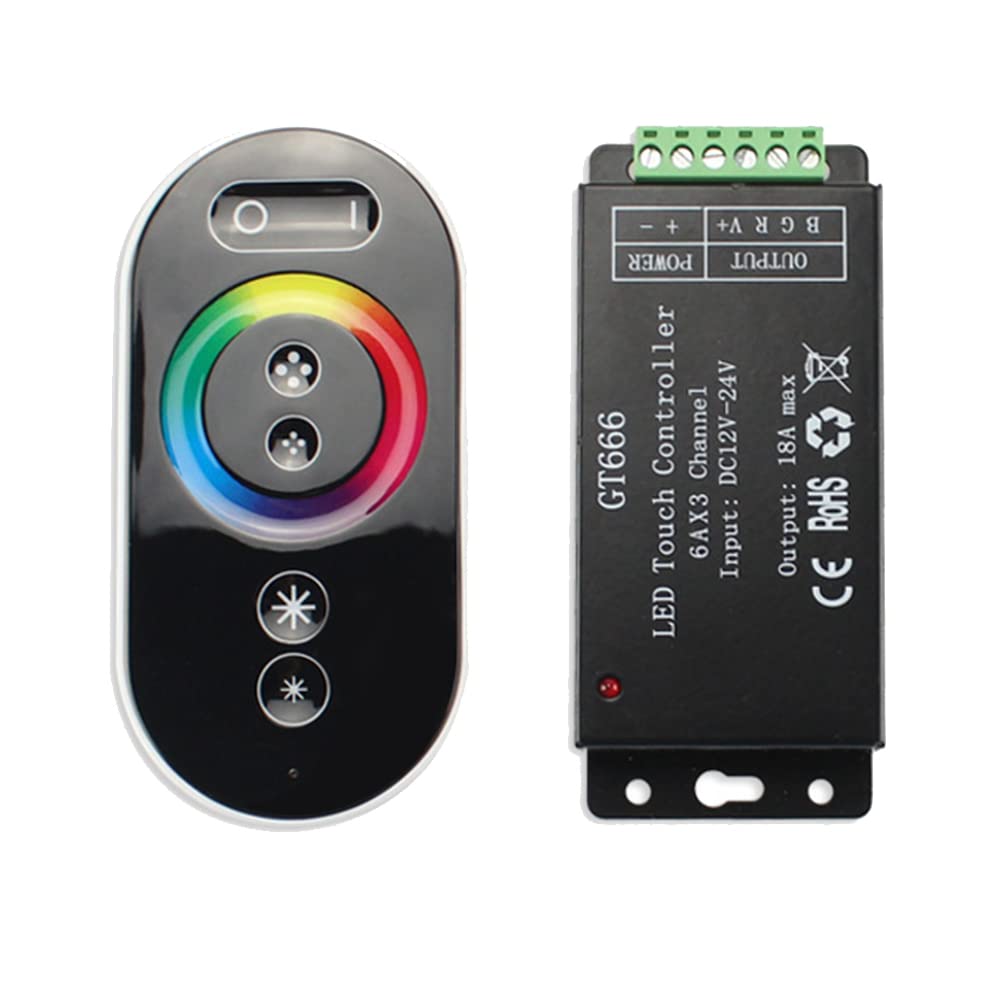 Nudiuhis GT666 RGB LED Controller Wireless Touch Remote DC 12V 24V 18A 3 Channels Lights Tape Dimmer Switch