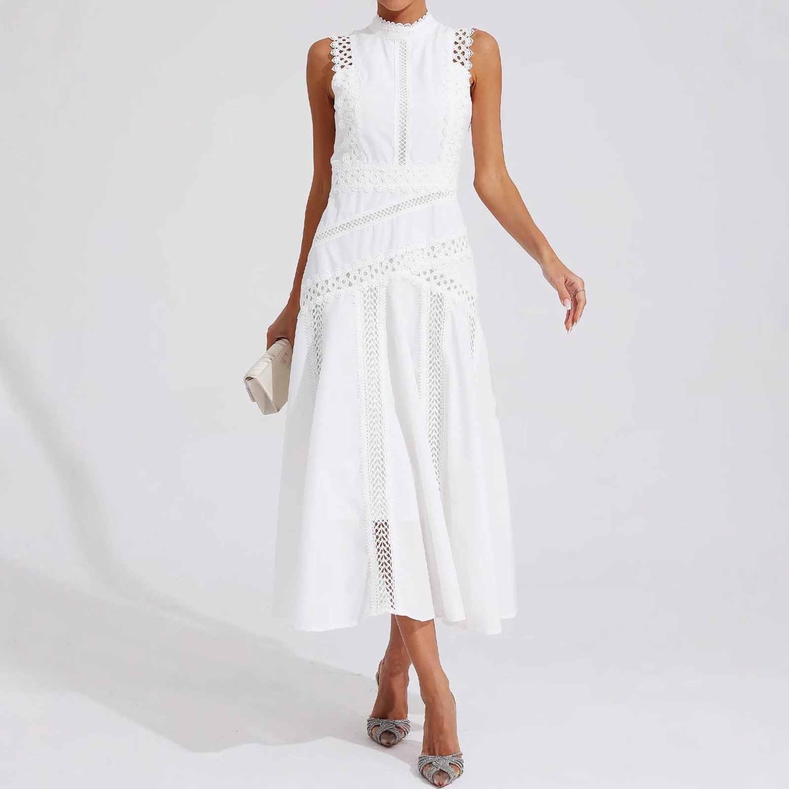 Generico Vestito Estivo Donna Senza Maniche,Abito Casual Senza Maniche con Stampa Floreale E Spacco Frontale con Laccetti Ideale per Feste Estive E per Tutti I Giorni