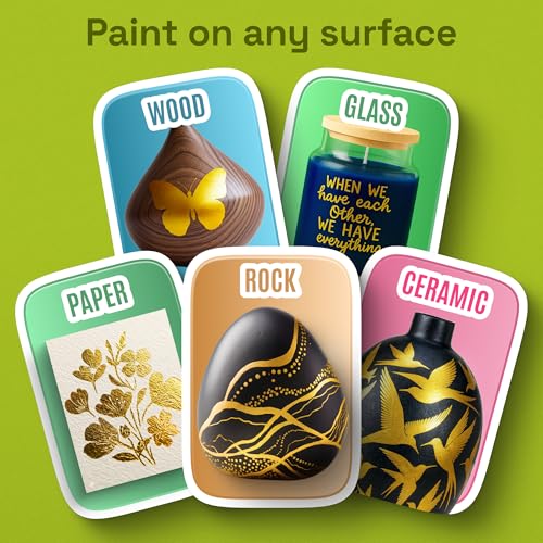 Image of ARTISTRO 5 Gold Acrylic Paint Markers for Rock, Fabric, Wood, Glass, Eggs - Dual-Tip Paint Pens for Coloring Books for Adults, Teens, Kids - Art & Craft Supplies - Gift Idea - Easter Basket Stuffers