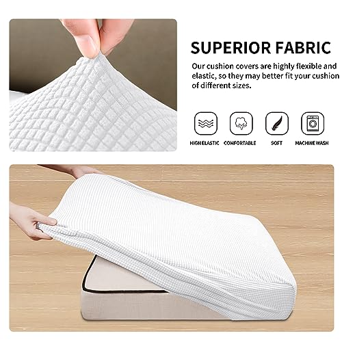 Image of Easy-Going Stretch 2 Pieces Loveseat Couch Cushion Cover for 2 Seat | Individual Furniture Protector Sofa slipcover for 2 Cushion Couch Washable Soft with Elastic Bottom Snow White