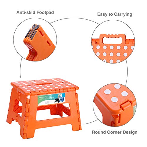 ACSTEP ACKO Folding Step Stool Lightweight Plastic Step Stool,9 inch Foldable Step Stool for Kids,Non Slip Folding Stools for Kitchen Bathroom Bedroom (Orange)