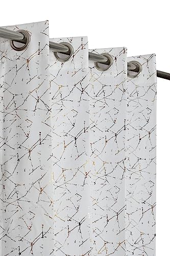 Image of 80-85% Blackout Curtains with Gold Printed Foil Curtains 7 Feet Long Set of 2 Pcs Room Darkening Curtains /Parde for Home Decor, (White, 4x7 feet)
