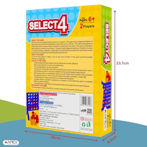 Image of Select 4 - 4 in a Row Strategy Board Game for Kids & Family | Classic 2-Player Puzzle & Logic Game | Indoor Fun & Travel-Friendly Toy for Boys & Girls